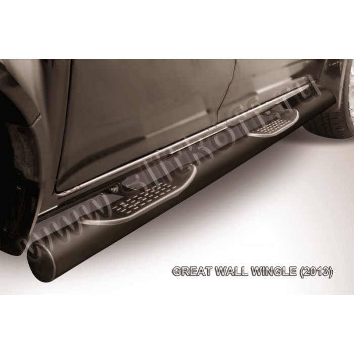 Пороги труба с накладками 76 мм чёрная для Great Wall Wingle 2011-2015 артикул GWWIN005B
