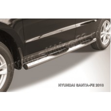 Пороги труба с накладками 76 мм серебристая для Hyundai Santa Fe 2010-2012