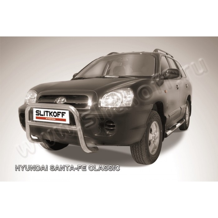 Кенгурятник 57 мм низкий для Hyundai Santa Fe Сlassic 2000-2012 артикул HSFT008