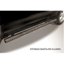 Пороги труба 76 мм чёрная для Hyundai Santa Fe Сlassic 2000-2012