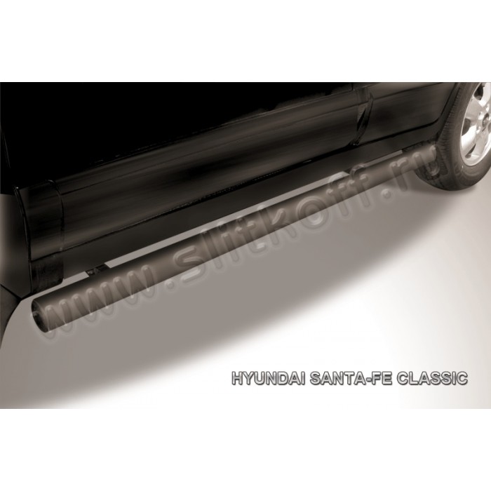 Пороги труба 76 мм чёрная для Hyundai Santa Fe Сlassic 2000-2012 артикул HSFT011B
