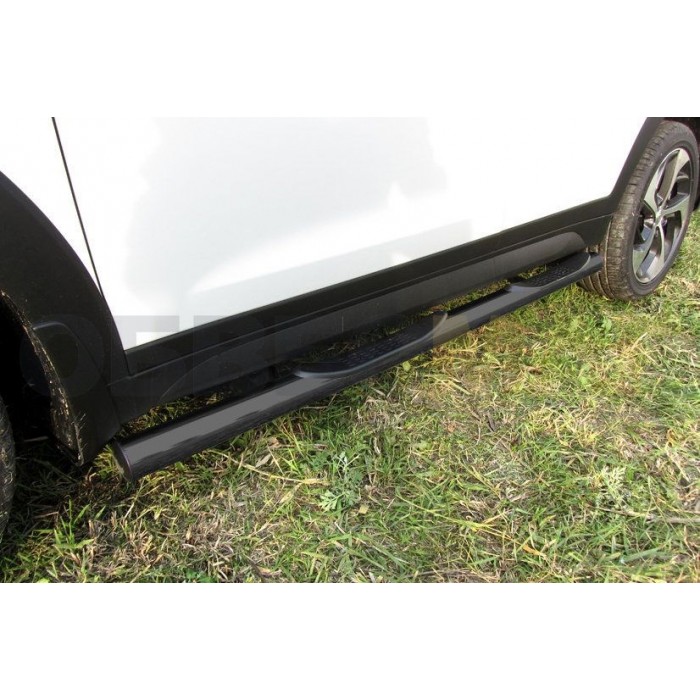 Пороги труба с накладками 76 мм чёрная для Hyundai Tucson 2015-2018 артикул HT4WD15006B
