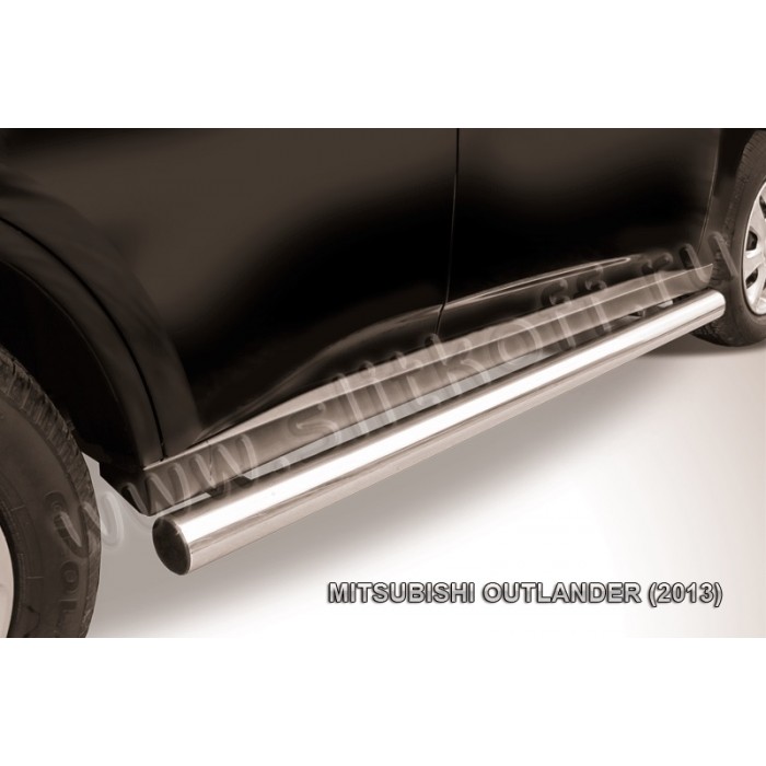 Пороги труба 76 мм серебристая для Mitsubishi Outlander 2012-2014 артикул MOUT13006S