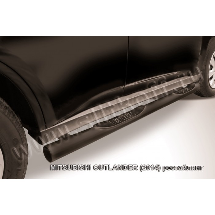 Пороги труба с накладками 76 мм чёрная для Mitsubishi Outlander 2014-2015 артикул MOUT14005B
