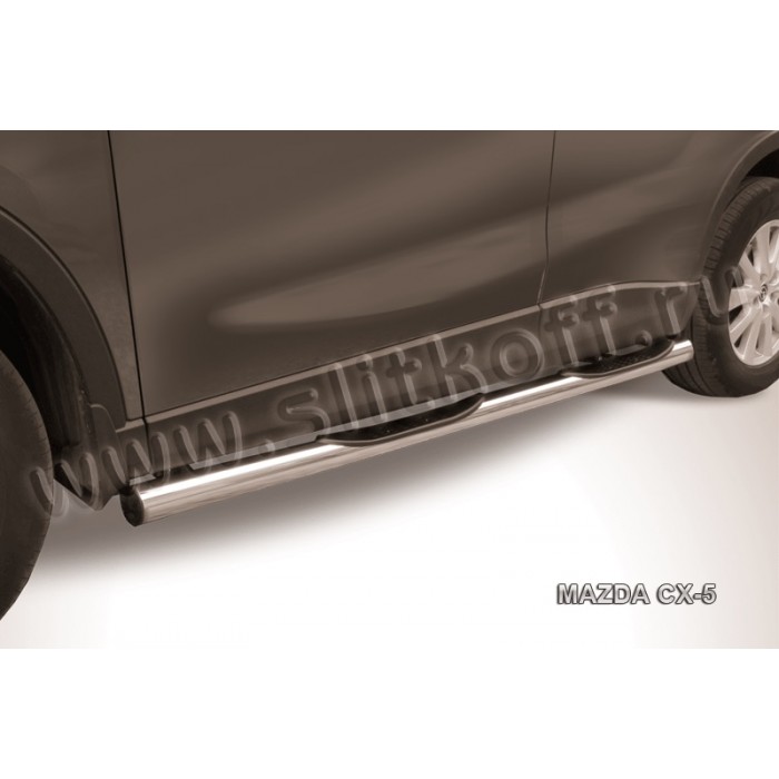 Пороги труба с накладками 76 мм серебристая для Mazda CX-5 2011-2017 артикул MZCX5003S