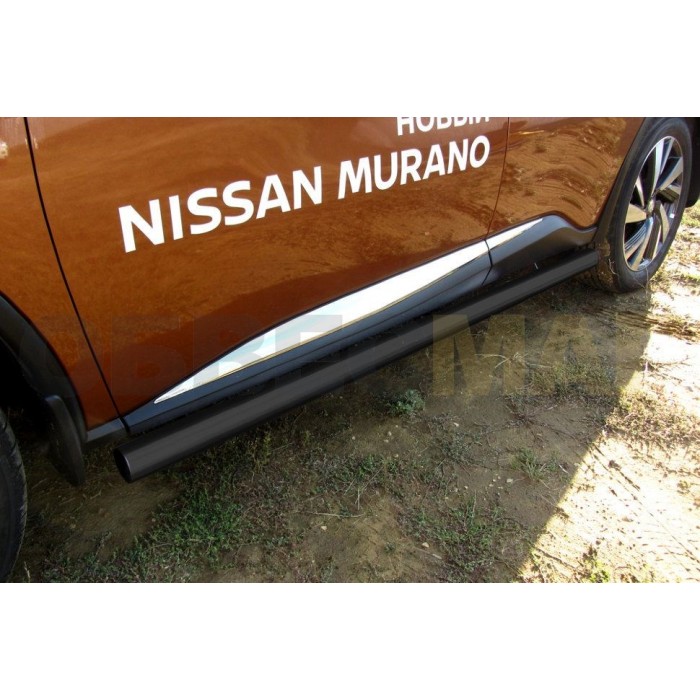 Пороги труба 76 мм чёрная для Nissan Murano 2016-2022 артикул NIM16005B