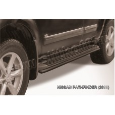 Защита штатных порогов 42 мм чёрная для Nissan Pathfinder 2010-2014