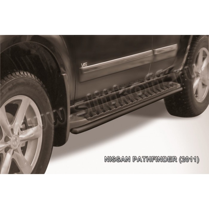 Защита штатных порогов 42 мм чёрная для Nissan Pathfinder 2010-2014 артикул NIP11006B