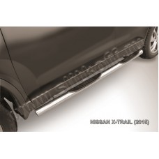 Пороги труба с накладками 76 мм серебристая для Nissan X-Trail 2015-2018
