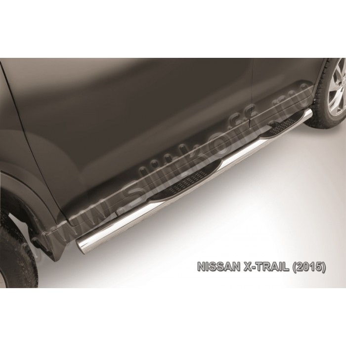 Пороги труба с накладками 76 мм серебристая для Nissan X-Trail 2015-2018 артикул NXT15006S