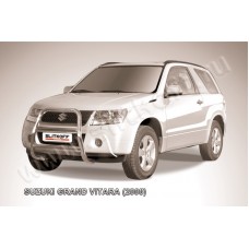 Кенгурятник 57 мм высокий серебристый для Suzuki Grand Vitara 3 двери 2008-2011