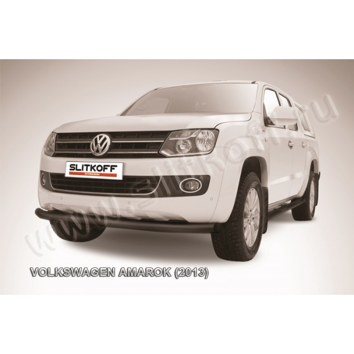 Защита переднего бампера 76 мм чёрная для Volkswagen Amarok 2010-2016 артикул VWAM13004B