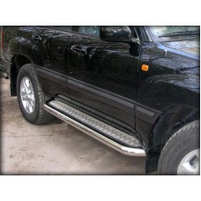 Пороги с площадкой алюминиевый лист 76 мм для Lexus LX-470 1998-2007