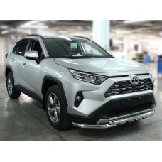 Защита переднего бампера 60 мм с накладками для Toyota RAV4 2019-2023