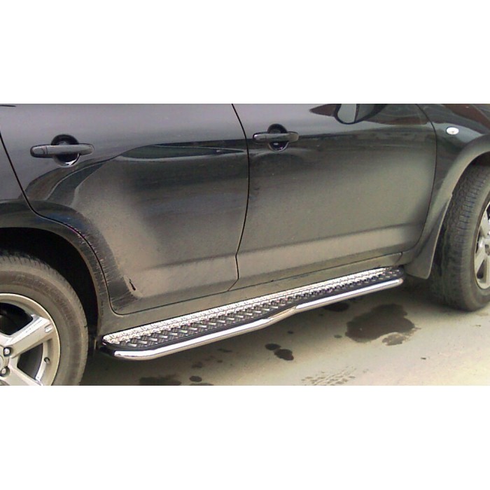 Пороги с площадкой алюминиевый лист фигурные 43 мм для Hyundai Santa Fe 2010-2012 артикул HSF10_3