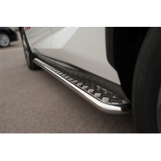 Пороги с площадкой алюминиевый лист 42 мм для Mitsubishi Pajero Sport 2013-2016