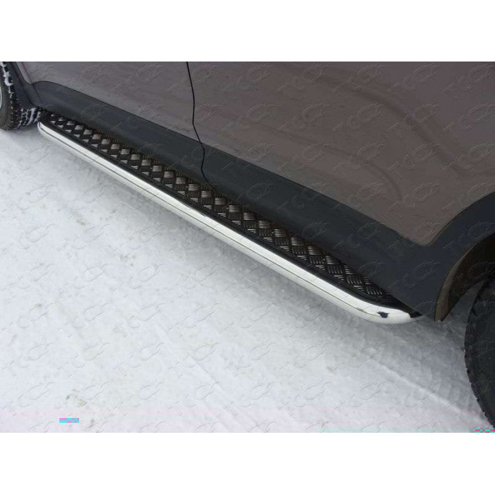 Пороги с площадкой алюминиевый лист 60 мм для Hyundai Santa Fe Grand 2014-2016 артикул HYUNSFGR14-08