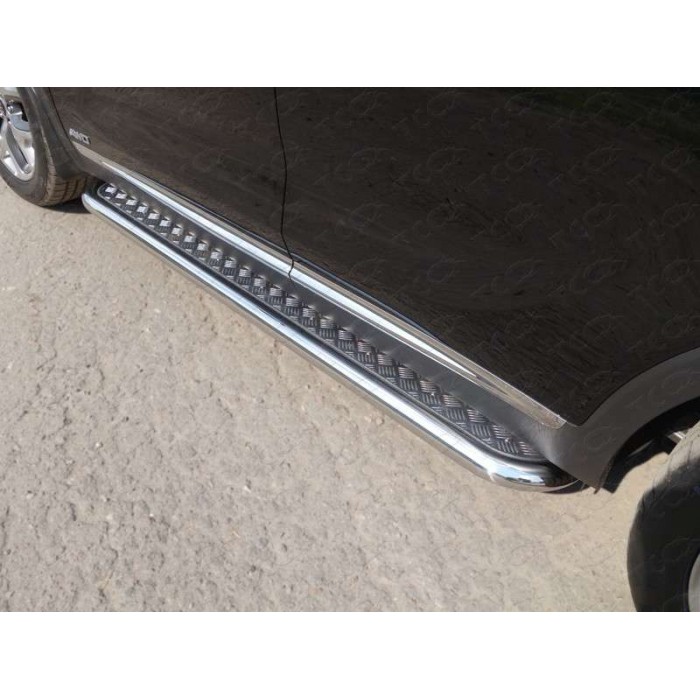 Пороги с площадкой алюминиевый лист 60 мм для Kia Sorento Prime 2015-2017 артикул KIASOR15-10