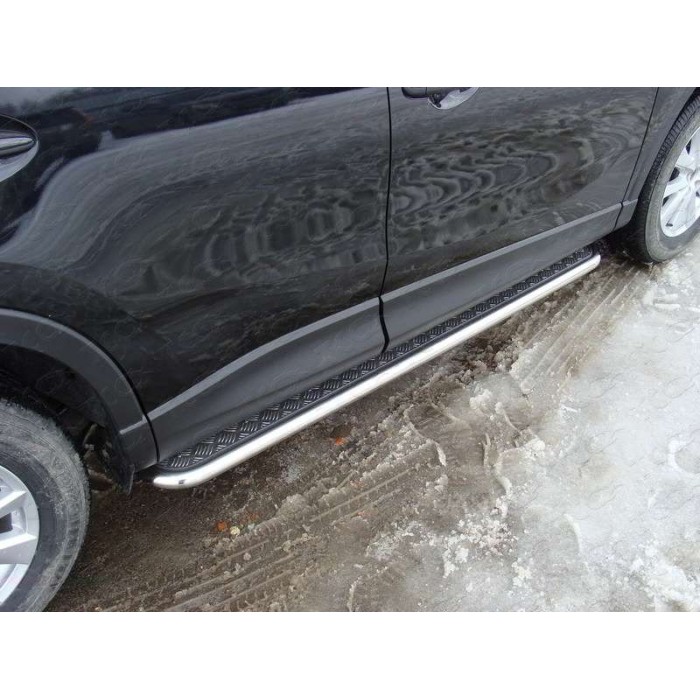 Пороги с площадкой алюминиевый лист 60 мм для Mazda CX-5 2011-2015 артикул MAZCX512-18