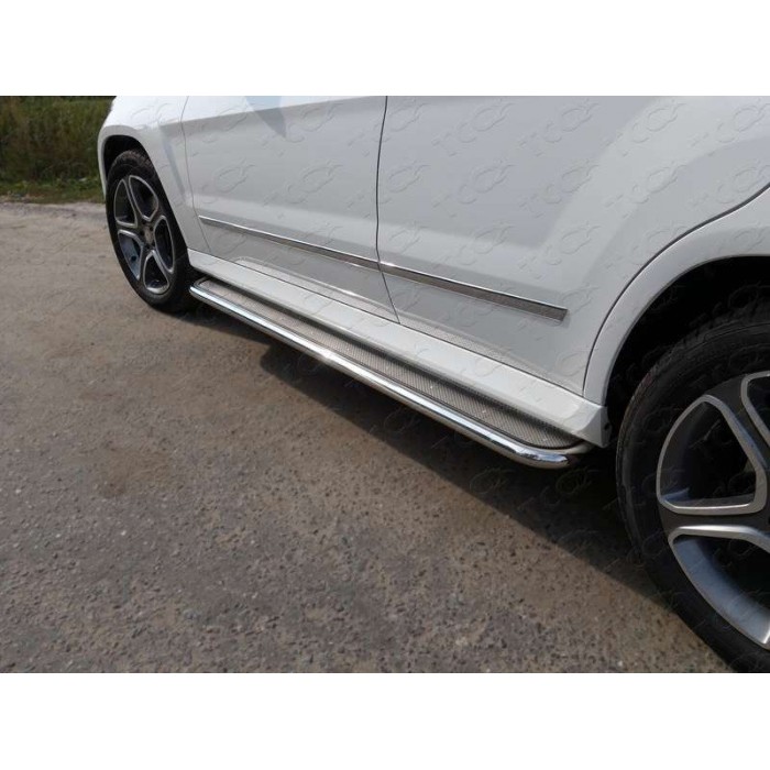 Пороги с площадкой нержавеющий лист 42 мм для Mercedes-Benz GLK 2008-2015 артикул MERGLK220D14-06