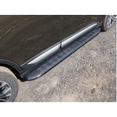 Пороги алюминиевые ТСС с накладкой чёрные для Mitsubishi Outlander 2015-2018