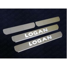 Накладки на пороги зеркальный лист надпись Logan для Renault Logan 2015-2022