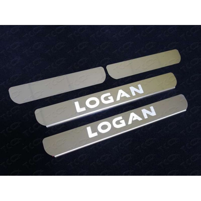 Накладки на пороги зеркальный лист надпись Logan для Renault Logan 2015-2022 артикул RENLOG15-09