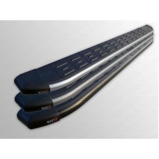 Пороги алюминиевые ТСС с накладкой серебристые для Suzuki Grand Vitara 2012-2015
