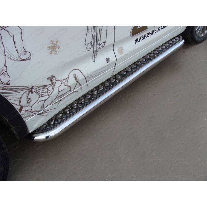 Пороги с площадкой алюминиевый лист 60 мм для Toyota Highlander 2014-2016 артикул TOYHIGHL14-06