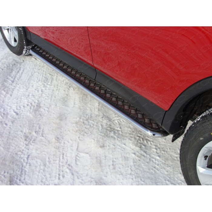 Пороги с площадкой алюминиевый лист 42 мм для Toyota RAV4 2013-2015 артикул TOYRAV13-04