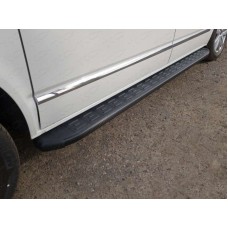 Пороги алюминиевые ТСС с накладкой чёрные для Volkswagen Multivan T6 2015-2023