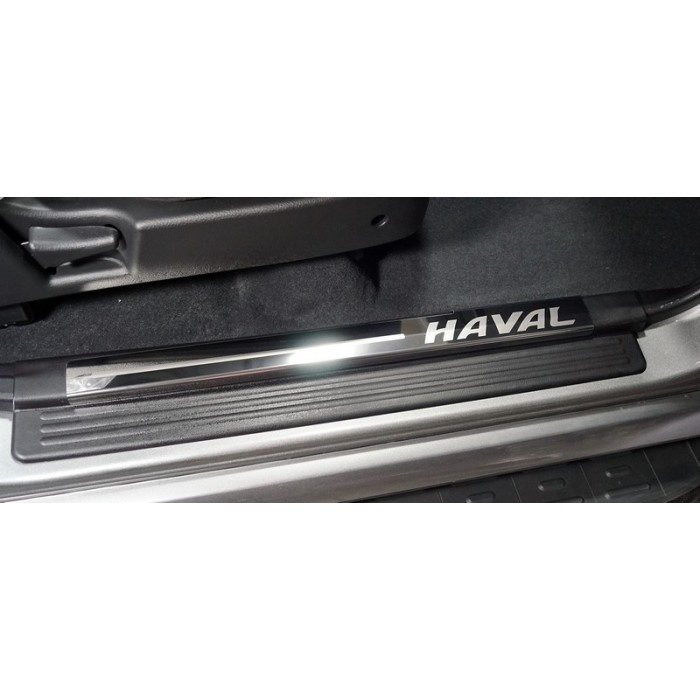 Накладки на пластиковые пороги лист зеркальный надпись HAVAL 4 шт для Haval H5 2020-2023 артикул HAVH520-05
