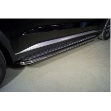 Пороги с площадкой алюминиевый лист 75х42 мм для Hyundai Palisade 2020-2023