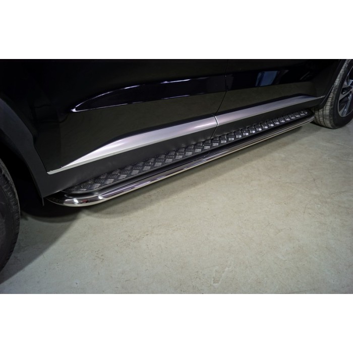Пороги с площадкой алюминиевый лист 75х42 мм для Hyundai Palisade 2020-2023 артикул HYUNPAL21-15