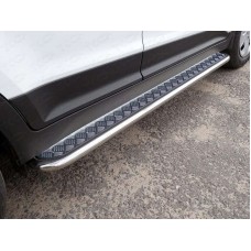 Пороги с площадкой алюминиевый лист 42 мм для Hyundai Creta 2016-2021
