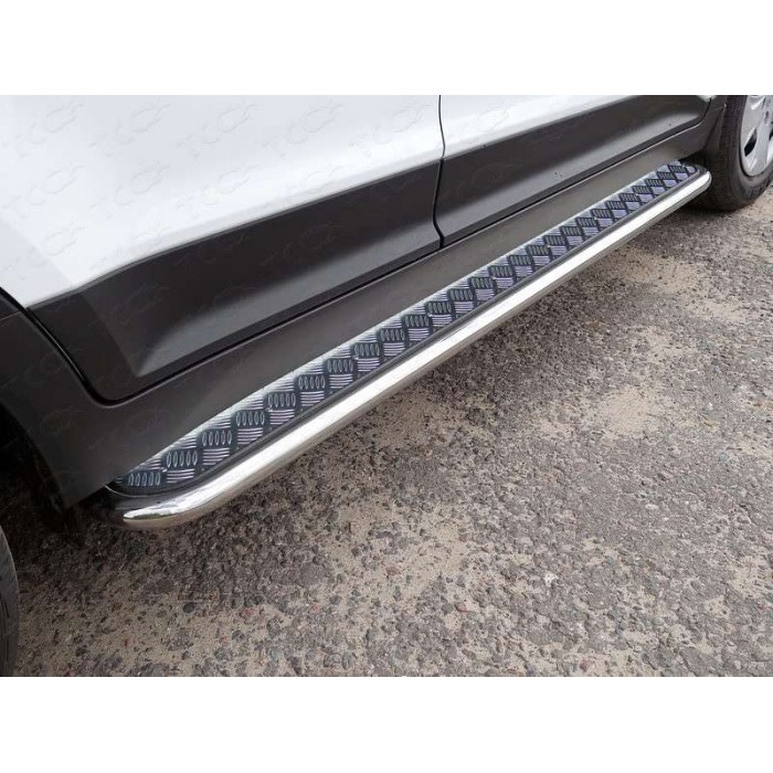 Пороги с площадкой алюминиевый лист 42 мм для Hyundai Creta 2016-2021 артикул HYUNCRE16-18