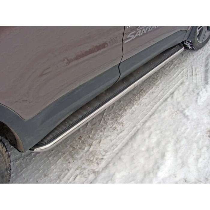 Пороги с площадкой нержавеющий лист 42 мм для Hyundai Santa Fe Grand 2016-2018 артикул HYUNSFGR16-11