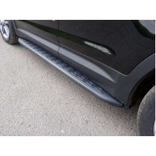 Пороги алюминиевые ТСС с накладкой чёрные для Hyundai Santa Fe Grand 2016-2018