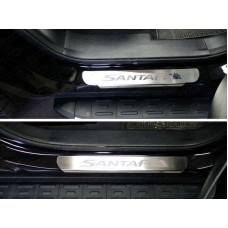 Накладки на пороги лист шлифованный надпись Santa Fe для Hyundai Santa Fe Grand 2016-2018