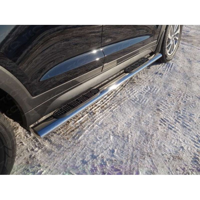 Пороги труба овальная с накладками 120х60 мм для Hyundai Tucson 2015-2018 артикул HYUNTUC15-01