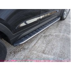 Пороги алюминиевые ТСС с накладкой серые для Hyundai Tucson 2015-2018
