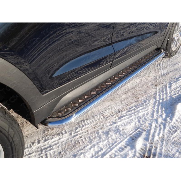 Пороги с площадкой алюминиевый лист 75х42 мм для Hyundai Tucson 2018-2021 артикул HYUNTUC18-27