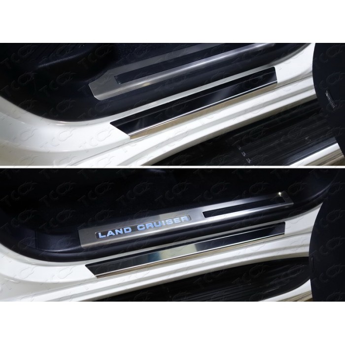 Накладки на пороги с гибом лист зеркальный надпись Lexus 4 штуки для Lexus LX-450d 2015-2023 артикул LEXLX450d15-29