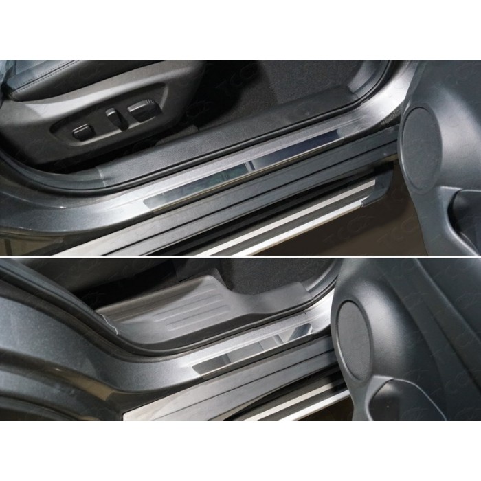 Накладки на пороги с гибом зеркальный лист 4 штуки для Nissan X-Trail T32 2018-2022 артикул NISXTR18-05