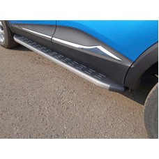 Пороги алюминиевые ТСС с накладкой серые для Renault Kaptur 2016-2022