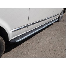Пороги алюминиевые ТСС с накладкой серые для Volkswagen Caravelle T6 Long 2015-2023