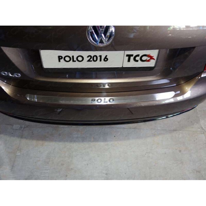 Накладка на задний бампер лист шлифованный надпись Polo для Volkswagen Polo 2015-2020 артикул VWPOLO16-15