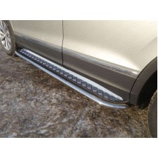 Пороги овал с площадкой алюминиевый лист 75х42 мм для Volkswagen Tiguan 2016-2023