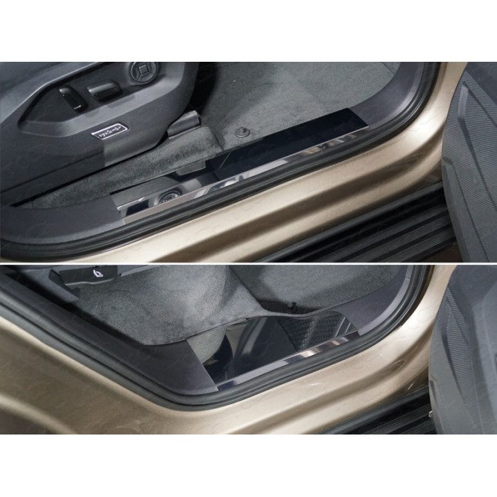Накладки на пластиковые пороги лист зеркальный 4 шт для Volkswagen Touareg 2018-2023 артикул VWTOUAR18-09