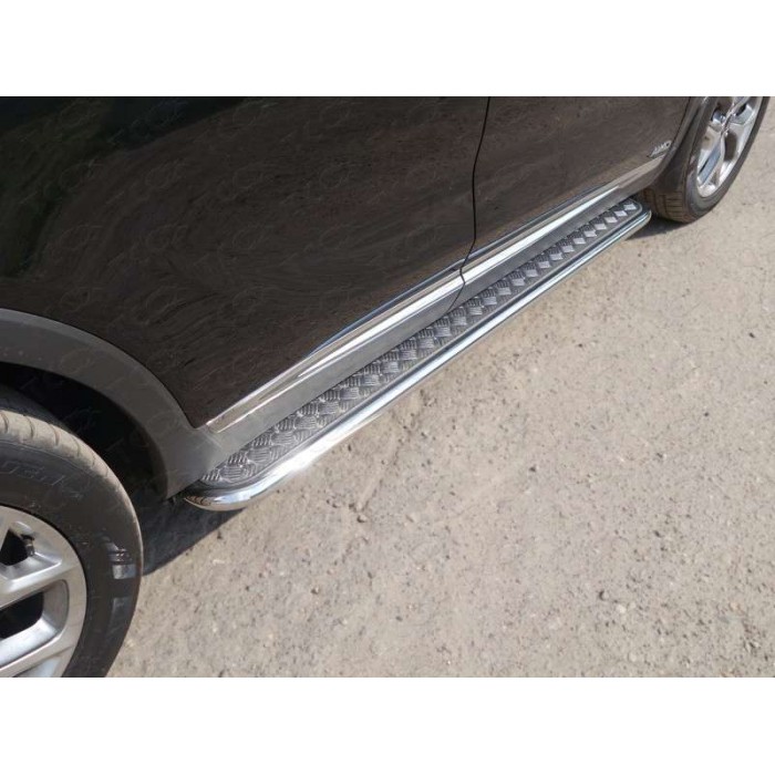 Пороги с площадкой алюминиевый лист 42 мм для Kia Sorento Prime 2015-2017 артикул KIASOR15-12